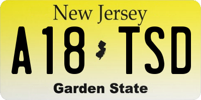 NJ license plate A18TSD