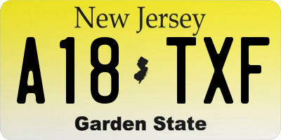 NJ license plate A18TXF