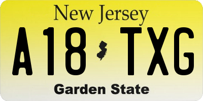 NJ license plate A18TXG