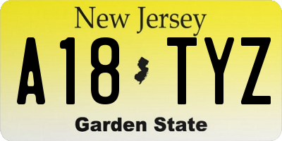 NJ license plate A18TYZ