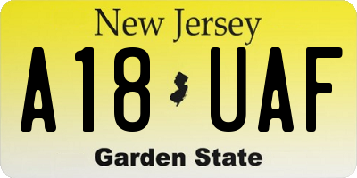 NJ license plate A18UAF
