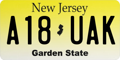 NJ license plate A18UAK