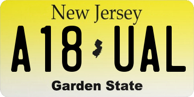 NJ license plate A18UAL