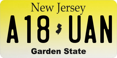 NJ license plate A18UAN