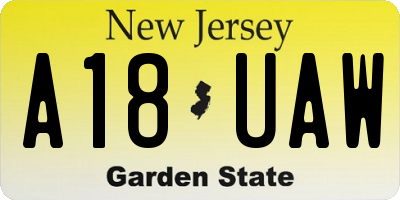NJ license plate A18UAW