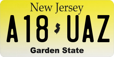 NJ license plate A18UAZ