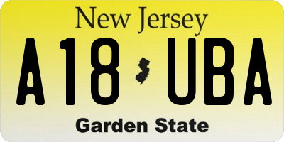 NJ license plate A18UBA
