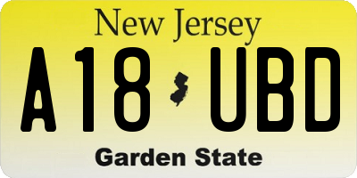 NJ license plate A18UBD