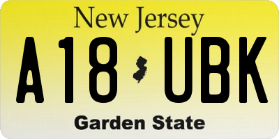 NJ license plate A18UBK