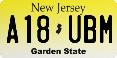 NJ license plate A18UBM