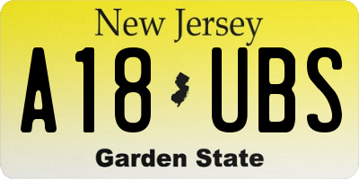 NJ license plate A18UBS