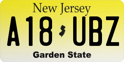 NJ license plate A18UBZ