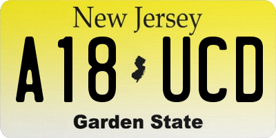 NJ license plate A18UCD