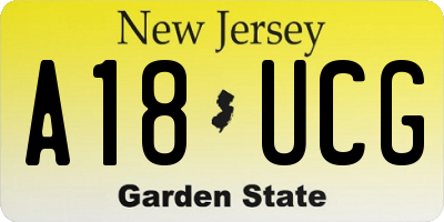 NJ license plate A18UCG