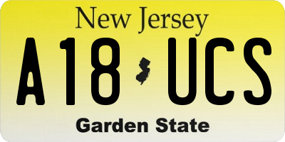 NJ license plate A18UCS
