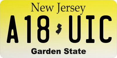 NJ license plate A18UIC