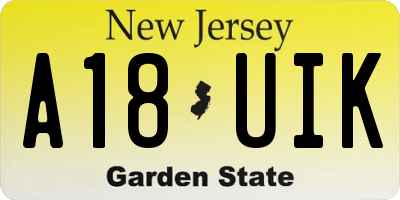NJ license plate A18UIK