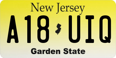 NJ license plate A18UIQ