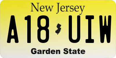 NJ license plate A18UIW