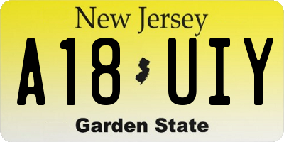 NJ license plate A18UIY