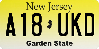 NJ license plate A18UKD