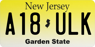 NJ license plate A18ULK