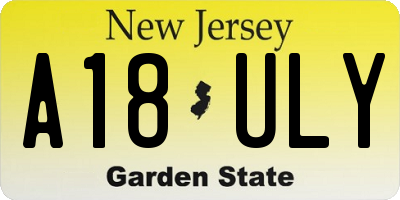 NJ license plate A18ULY