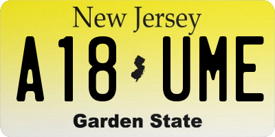 NJ license plate A18UME