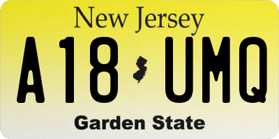 NJ license plate A18UMQ