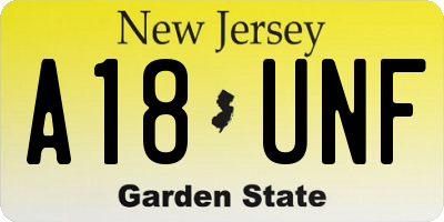 NJ license plate A18UNF