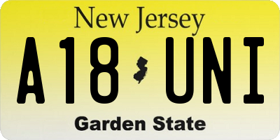 NJ license plate A18UNI