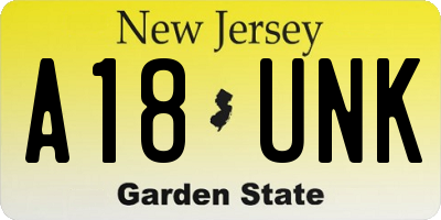 NJ license plate A18UNK