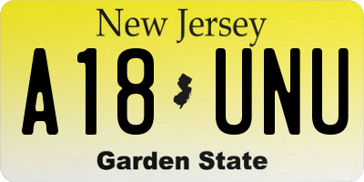 NJ license plate A18UNU