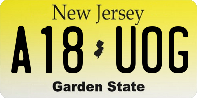 NJ license plate A18UOG