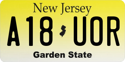 NJ license plate A18UOR