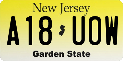 NJ license plate A18UOW