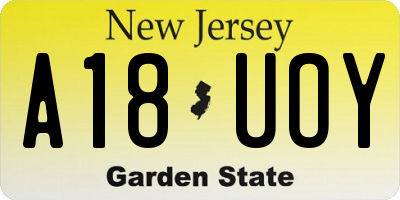 NJ license plate A18UOY
