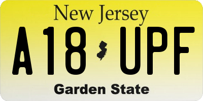 NJ license plate A18UPF