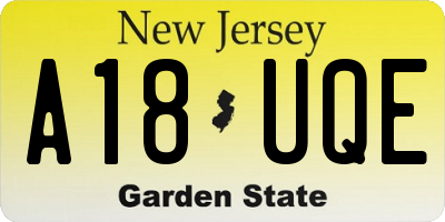 NJ license plate A18UQE