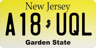 NJ license plate A18UQL