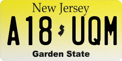 NJ license plate A18UQM