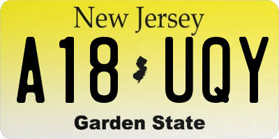 NJ license plate A18UQY