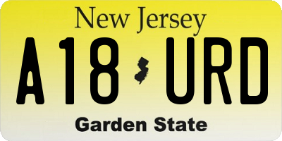 NJ license plate A18URD