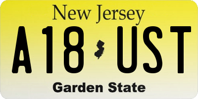 NJ license plate A18UST