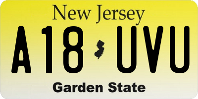 NJ license plate A18UVU
