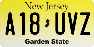NJ license plate A18UVZ