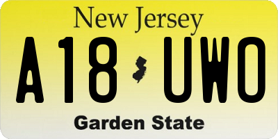 NJ license plate A18UWO