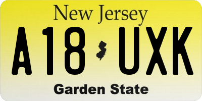 NJ license plate A18UXK