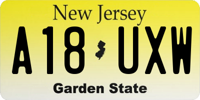 NJ license plate A18UXW