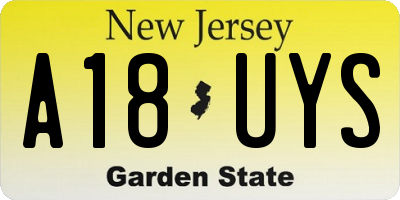 NJ license plate A18UYS